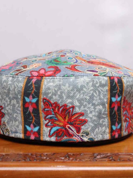 Grey Color Bazm Kashmiri Toosha Kalamkari Cap
