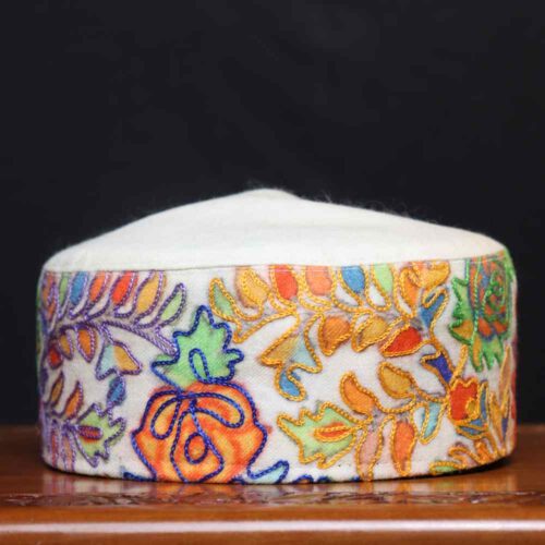 Cream Color Sohbati Kashmiri Toosha Kalamkari Cap