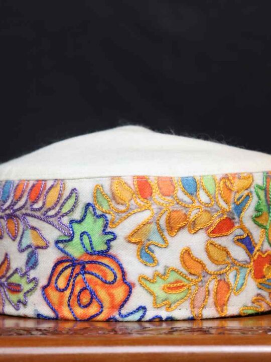Cream Color Sohbati Kashmiri Toosha Kalamkari Cap