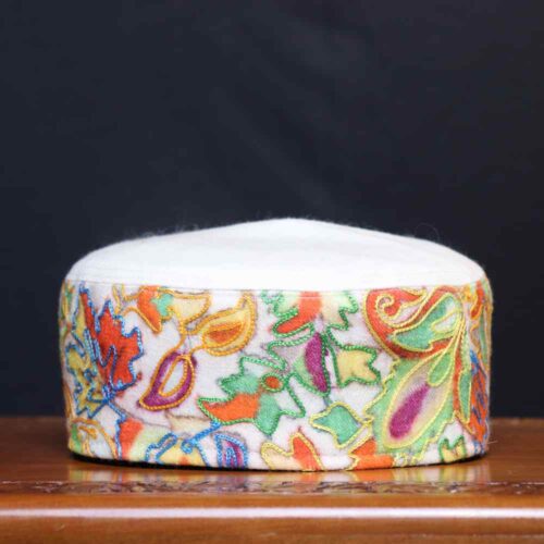 Sahil Kashmiri Creamy Toosha Cap in Kalamkari Embroidery