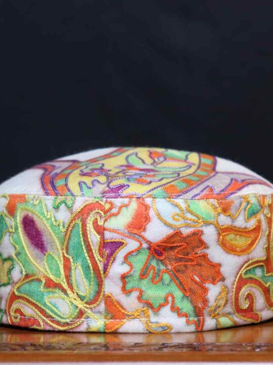 Sahil Kashmiri Creamy Toosha Cap in Kalamkari Embroidery