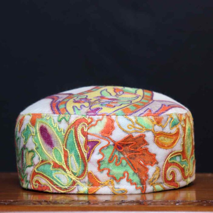 Sahil Kashmiri Creamy Toosha Cap in Kalamkari Embroidery