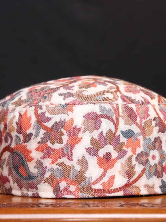 Akhtar-e-Baghi Traditional White Kashmiri Cap in Kani Weave