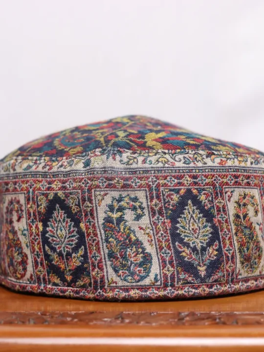 Raazdaan Creamy & Blue Kani Woven Cap in Elegant Motifs
