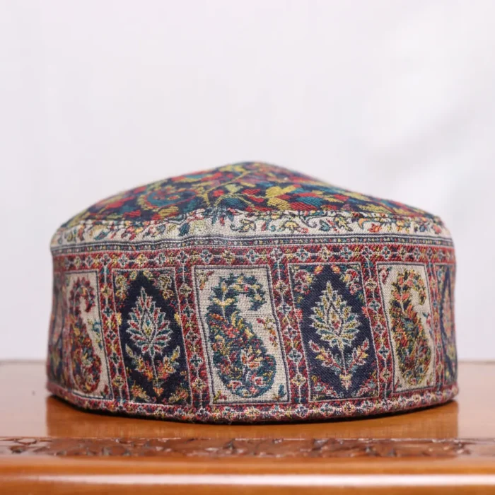 Raazdaan Creamy & Blue Kani Woven Cap in Elegant Motifs