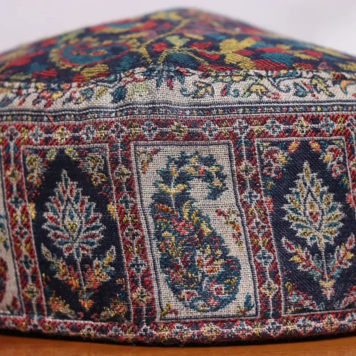 Raazdaan Creamy & Blue Kani Woven Cap in Elegant Motifs - Image 2