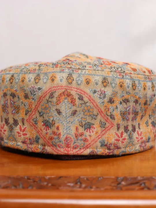 Beige Shab-i-Peher Kani Woven Cap Made in Srinagar