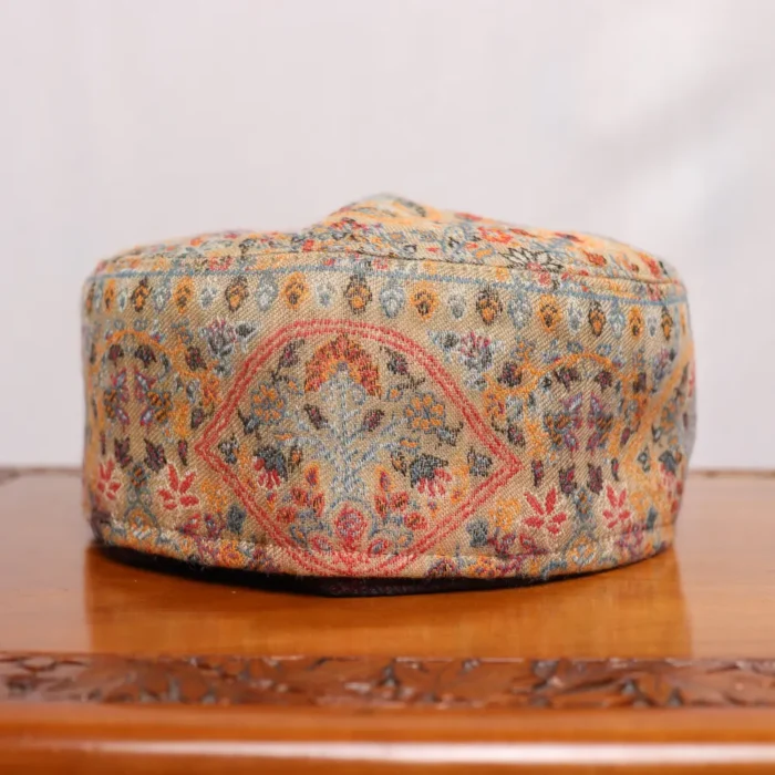 Beige Shab-i-Peher Kani Woven Cap Made in Srinagar