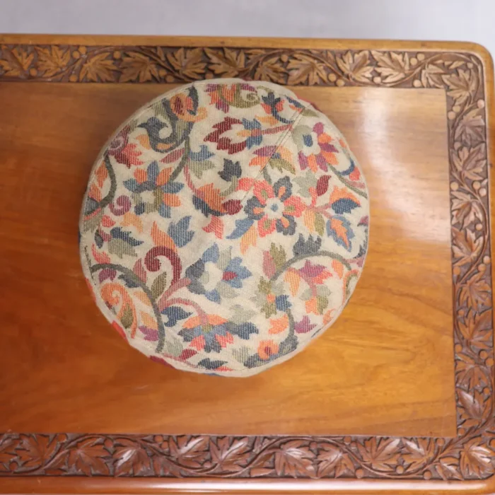 Gul-i-Raana Beige Color Kashmiri Kani Cap in Bloom Pattern - Image 3
