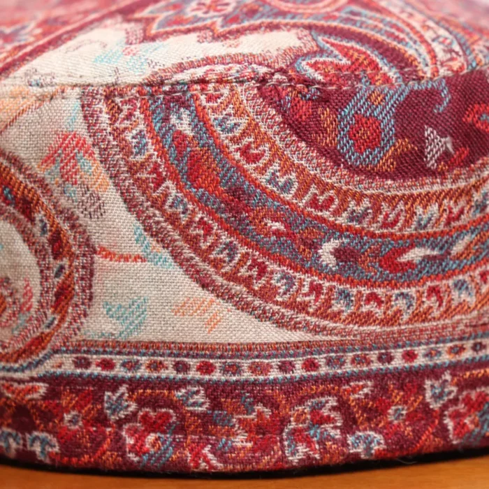 Sheherzaad White-Red Kani Woven Cap in Traditional Pattern - Image 2