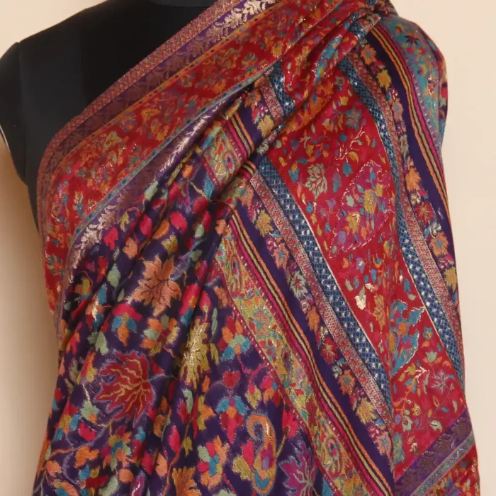Luxe Kashmiri Jamawar Silk Kani Original Saree | Purple | Gul E Nargis - Image 7