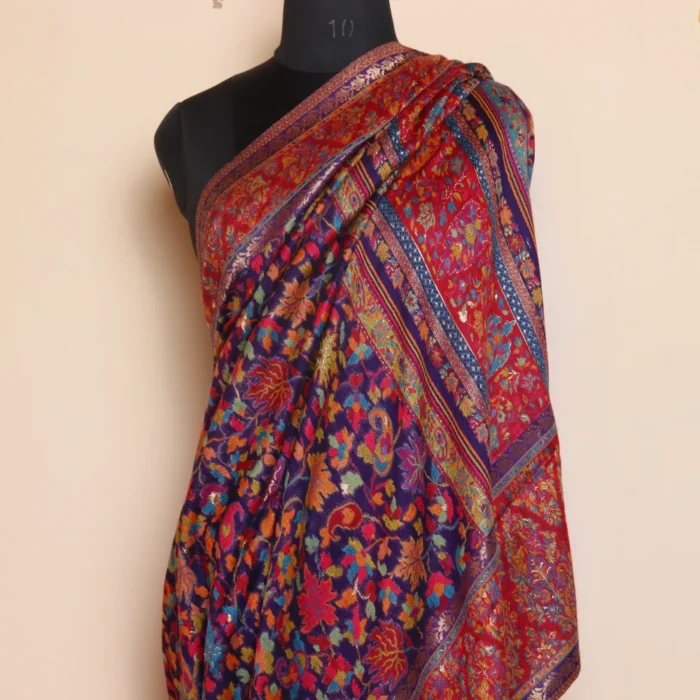 Luxe Kashmiri Jamawar Silk Kani Original Saree | Purple | Gul E Nargis - Image 5