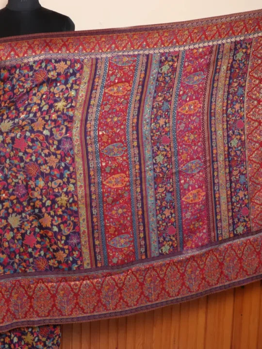 Luxe Kashmiri Jamawar Silk Kani Original Saree | Purple | Gul E Nargis
