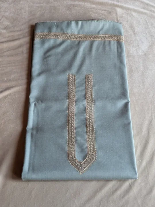 Kashmiri Greyish Green Kurta Pyjama in Ruby Cotton with Elegant Sozni Hand Embroidery