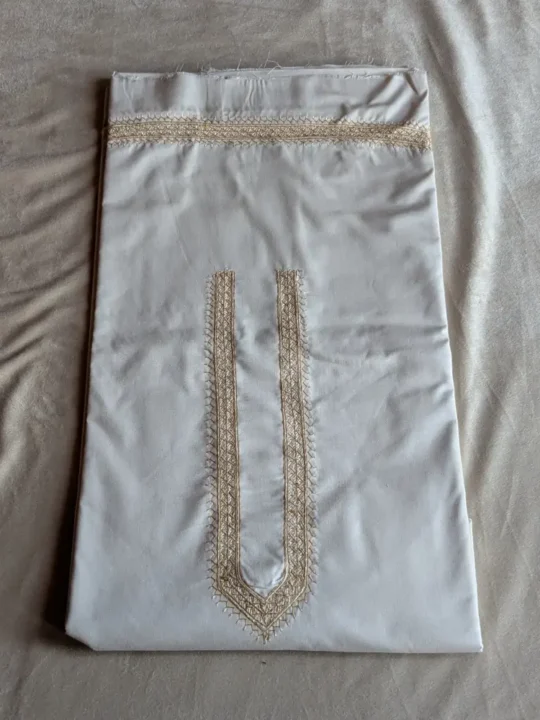 Creamy Kashmiri Ruby Cotton Kurta Pyjama for Men with Fine Sozni Hand Embroidery
