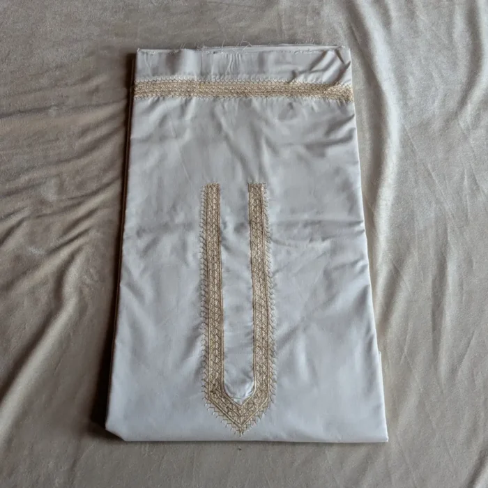 Creamy Kashmiri Ruby Cotton Kurta Pyjama for Men with Fine Sozni Hand Embroidery