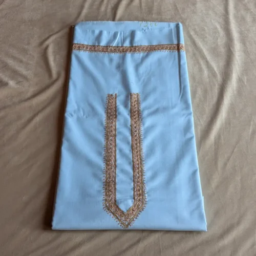 Kashmiri Blue Ruby Cotton Kurta Pyjama with Traditional Sozni Hand Embroidery