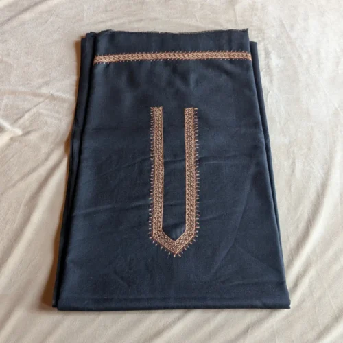 Black Cotton Kurta Pyjama for Men with Sozni Embroidery