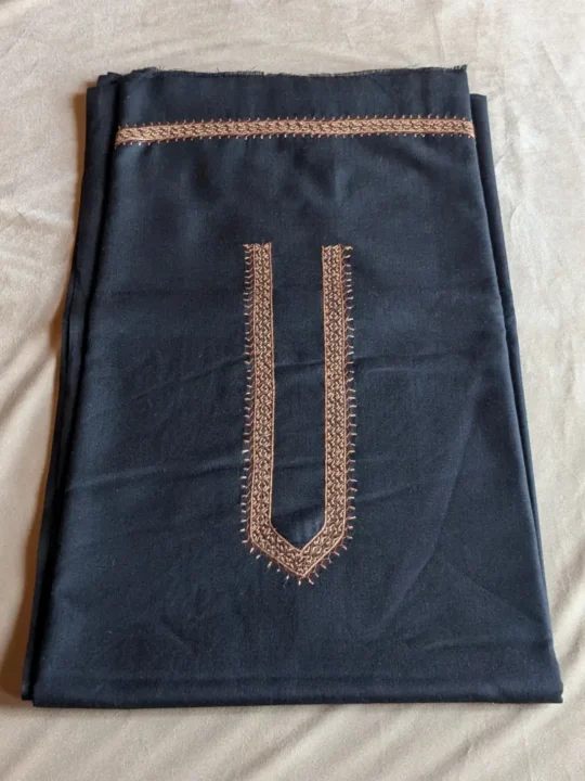Black Cotton Kurta Pyjama for Men with Sozni Embroidery