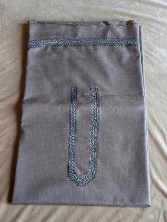 Dark Grey Sozni Embroidered Kurta Pyjama in Ruby Cotton – Unstitched or Stitched