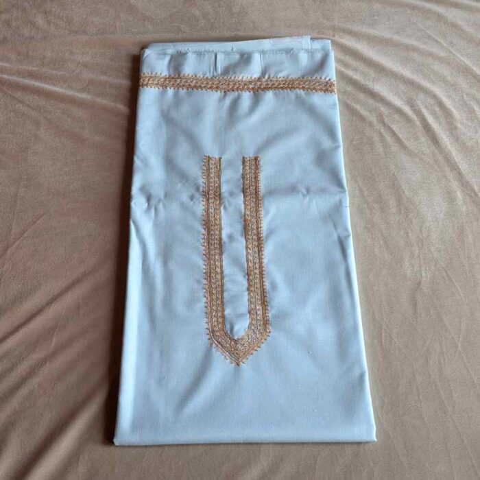 Light Blue Ruby Cotton Men’s Kurta Pyjama with Subtle Hand Sozni Work – Kashmiri Look