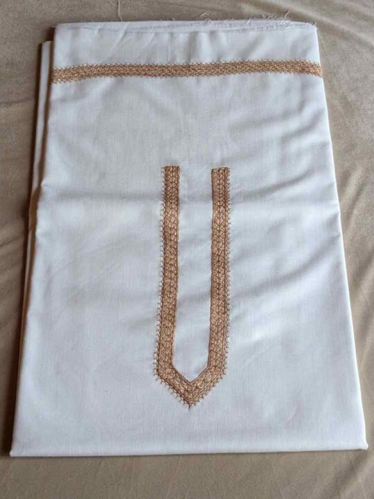 Traditional White Kashmiri Kurta Pyjama in Ruby Cotton with Sozni Hand Detailing