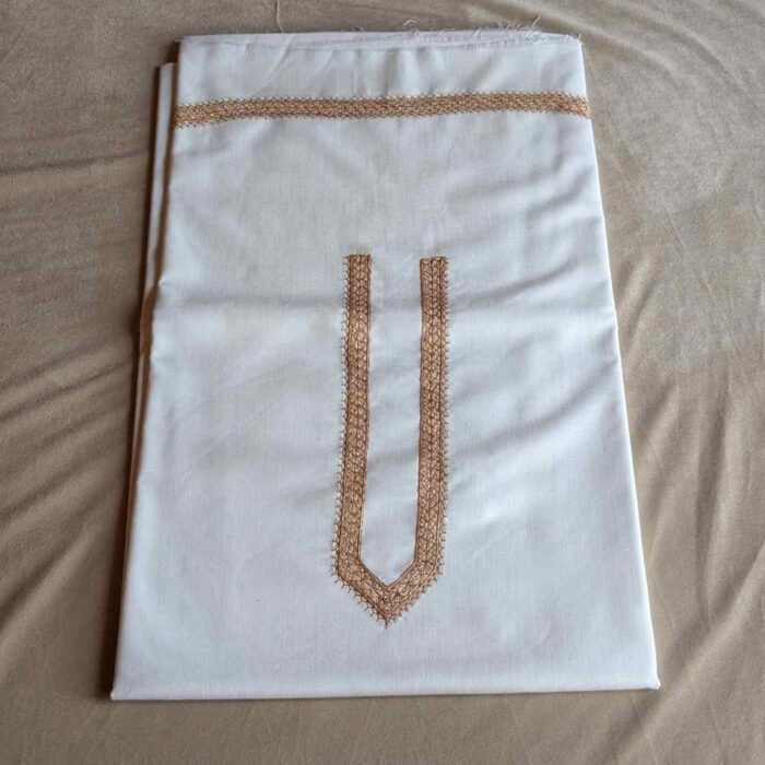 Traditional White Kashmiri Kurta Pyjama in Ruby Cotton with Sozni Hand Detailing