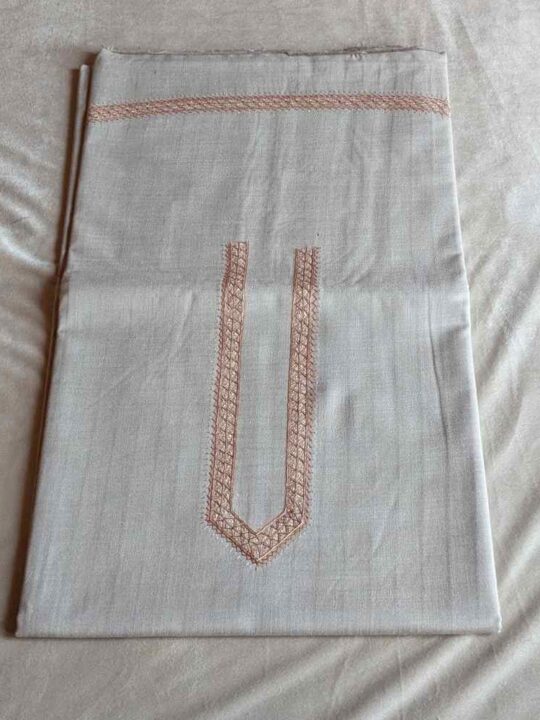 Beige Handcrafted Sozni Embroidered Kurta Pyjama in Ruby Cotton - Kashmiri Style