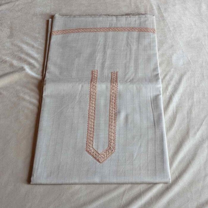 Beige Handcrafted Sozni Embroidered Kurta Pyjama in Ruby Cotton - Kashmiri Style