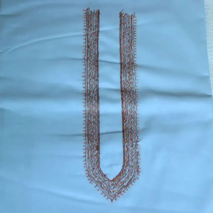 Blue Ruby Cotton Kurta Pyjama with Authentic Kashmiri Sozni Hand Embroidery - Image 2