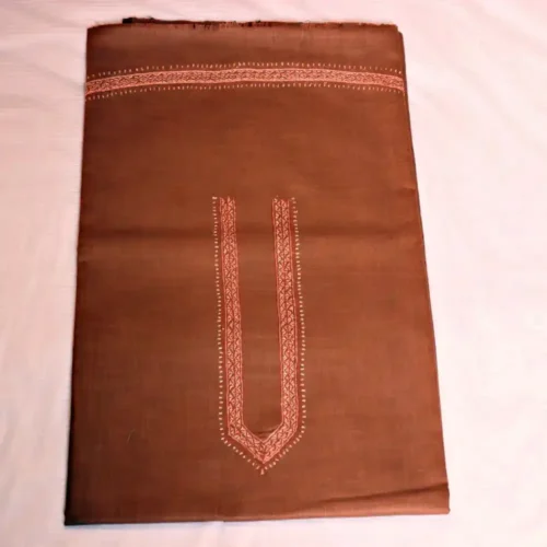 Classic Brown Red Kashmiri Men’s Kurta Pyjama in Ruby Cotton with Sozni Handwork