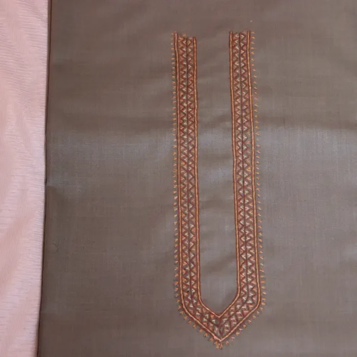 Kashmiri Greyish Green Kurta Pyjama in Ruby Cotton with Elegant Sozni Hand Embroidery - Image 2