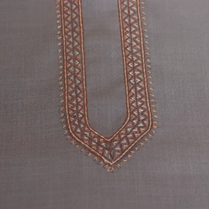 Kashmiri Greyish Green Kurta Pyjama in Ruby Cotton with Elegant Sozni Hand Embroidery - Image 3