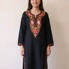 Beautiful Long Ruby Cotton Black Kurti with Kashmiri Aari Work | Pahalgam Collection