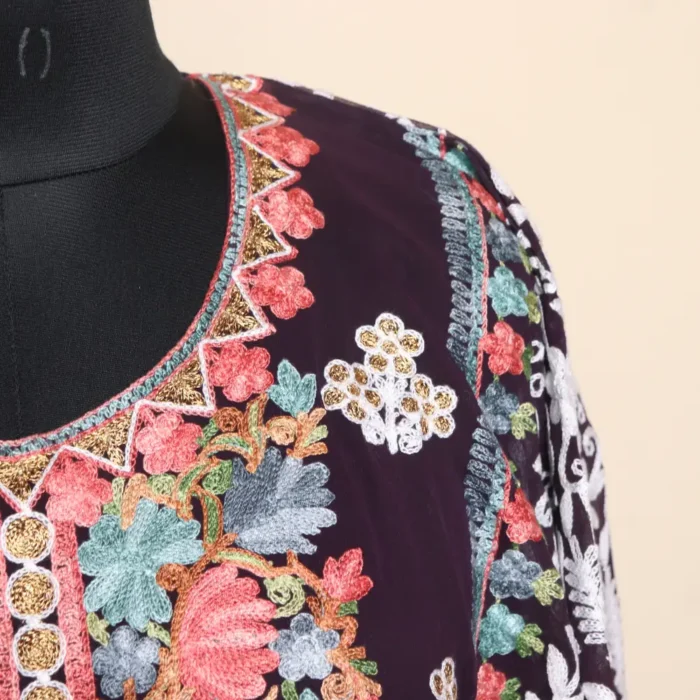 Elegent Violet Heavy Georgette Front Back Aari Embroidered Kurti  -Dal Jheel Collection - Image 4