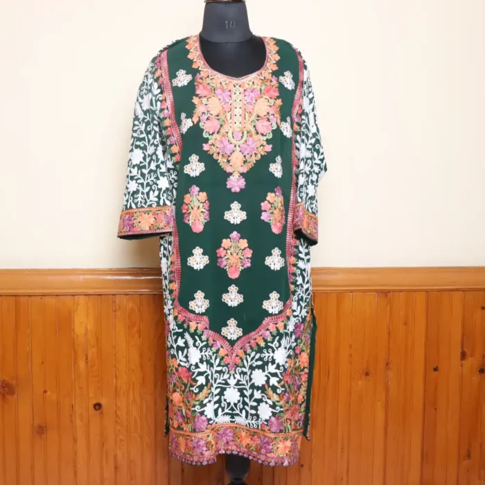 Elegent Green Heavy Georgette Front Back Aari Embroidered Kurti  -Dal Jheel Collection