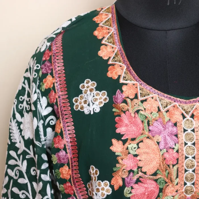 Elegent Green Heavy Georgette Front Back Aari Embroidered Kurti  -Dal Jheel Collection - Image 3