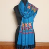 Elegant Silk Pashmina Blue Stole with Kashmiri Aari Embroidery