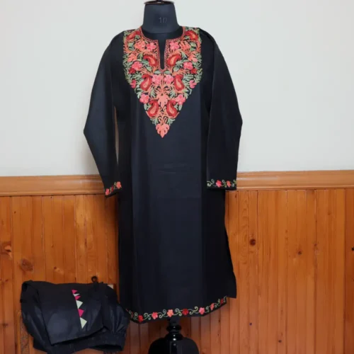 Soft Black Ruby Cotton Kurti Set with Kashmiri Aari Detailing | Gulmohar Collection