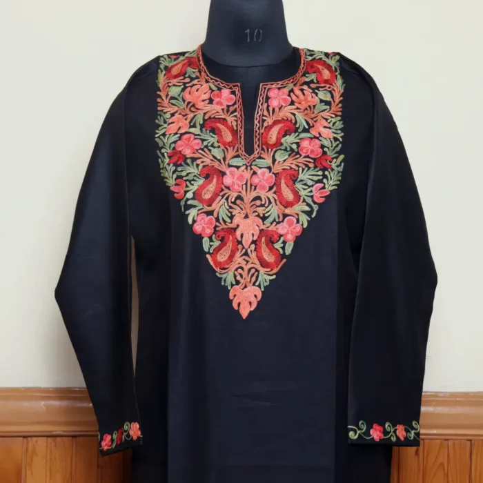 Soft Black Ruby Cotton Kurti Set with Kashmiri Aari Detailing | Gulmohar Collection - Image 2