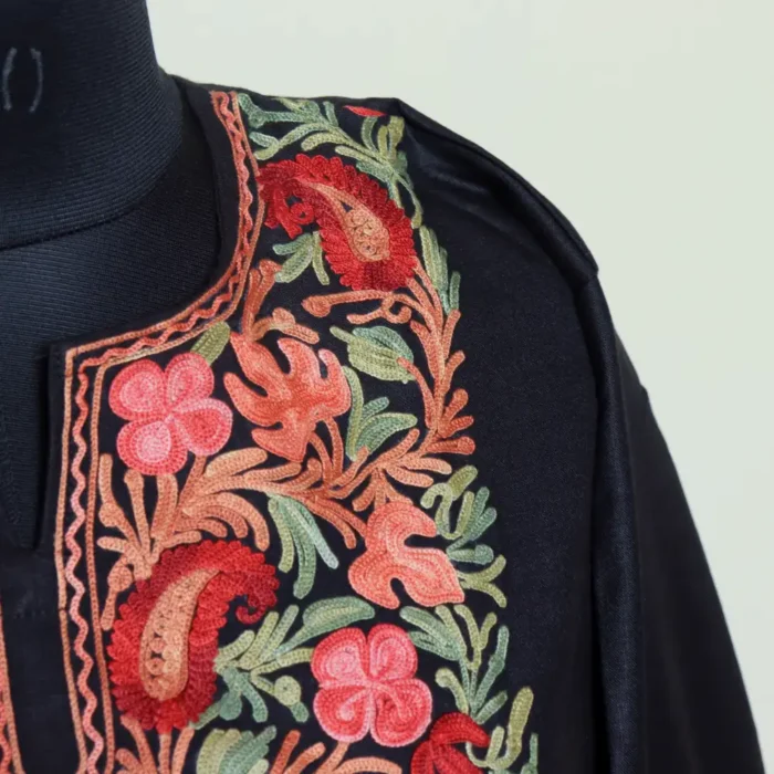 Soft Black Ruby Cotton Kurti Set with Kashmiri Aari Detailing | Gulmohar Collection - Image 3