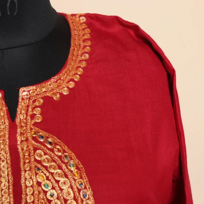 Red Short Tilla Embroidered Cotton Kurta  - Dal Jheel Collection - Image 3