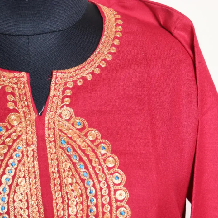 Short Tilla Embroidered Red Cotton Kurta  - Dal Jheel Collection - Image 3