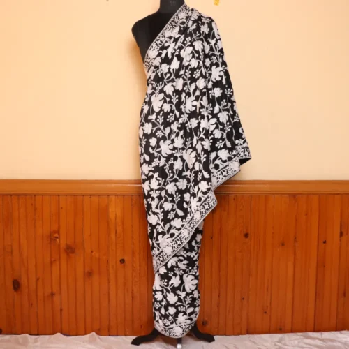 Black Kashmiri Crepe Chinar Jaal Saree | Lal Bazaar Collection