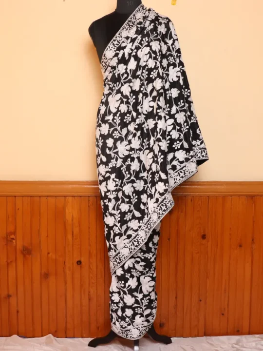 Black Kashmiri Crepe Chinar Jaal Saree | Lal Bazaar Collection