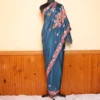 Kashmiri Chinnon Blue Saree With Floral Motifs Aari Embroidery | Lal Bazaar Collection