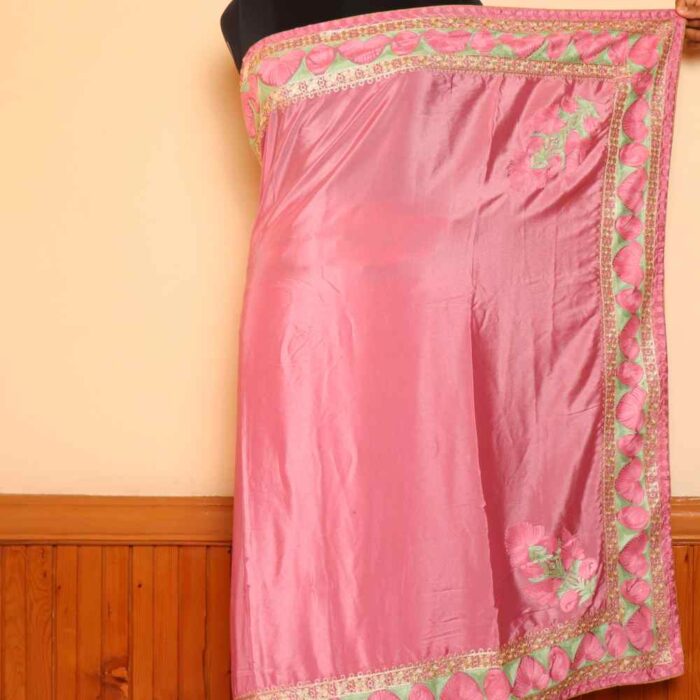LOVE-ly Badaam Aari and Zari Tilla Embroidered Pinkish Saree from Kashmir - Image 5