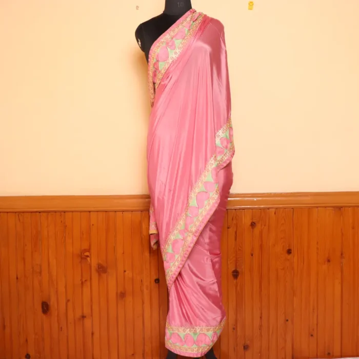 LOVE-ly Badaam Aari and Zari Tilla Embroidered Pinkish Saree from Kashmir
