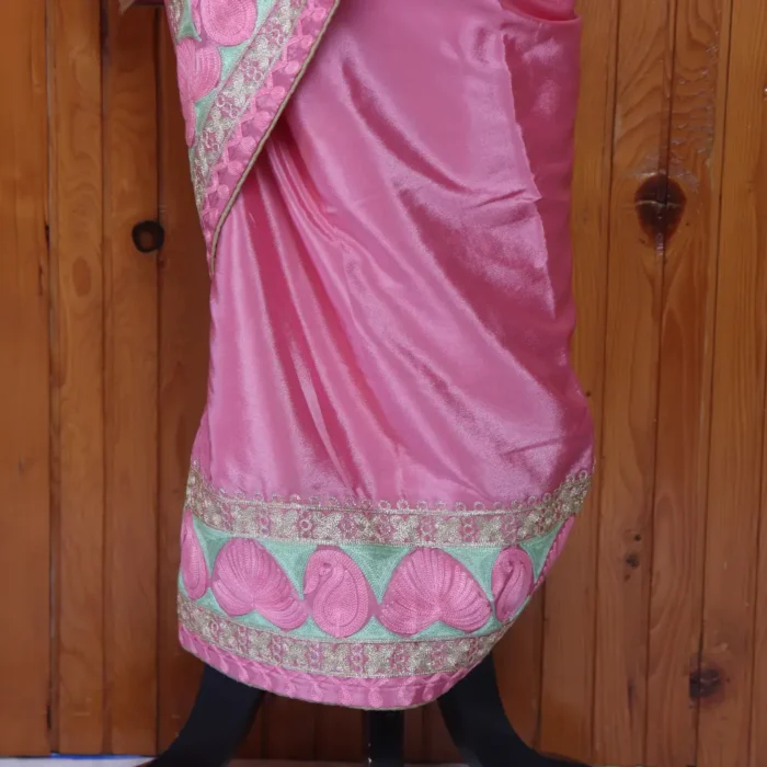 LOVE-ly Badaam Aari and Zari Tilla Embroidered Pinkish Saree from Kashmir - Image 4