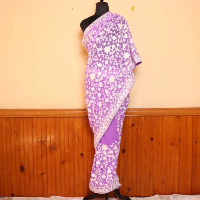Kashmiri Purple Chinar Jaal Ari Embroidered Saree | Dal Jheel Collection